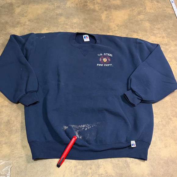 Russell Athletic Sweatshirt Mens XL Navy US Steel Fire Dept Vintage USA 2081